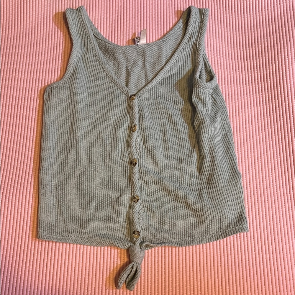 Mudd Sleeveless Ribbed Button-Down Tank Top - Gray